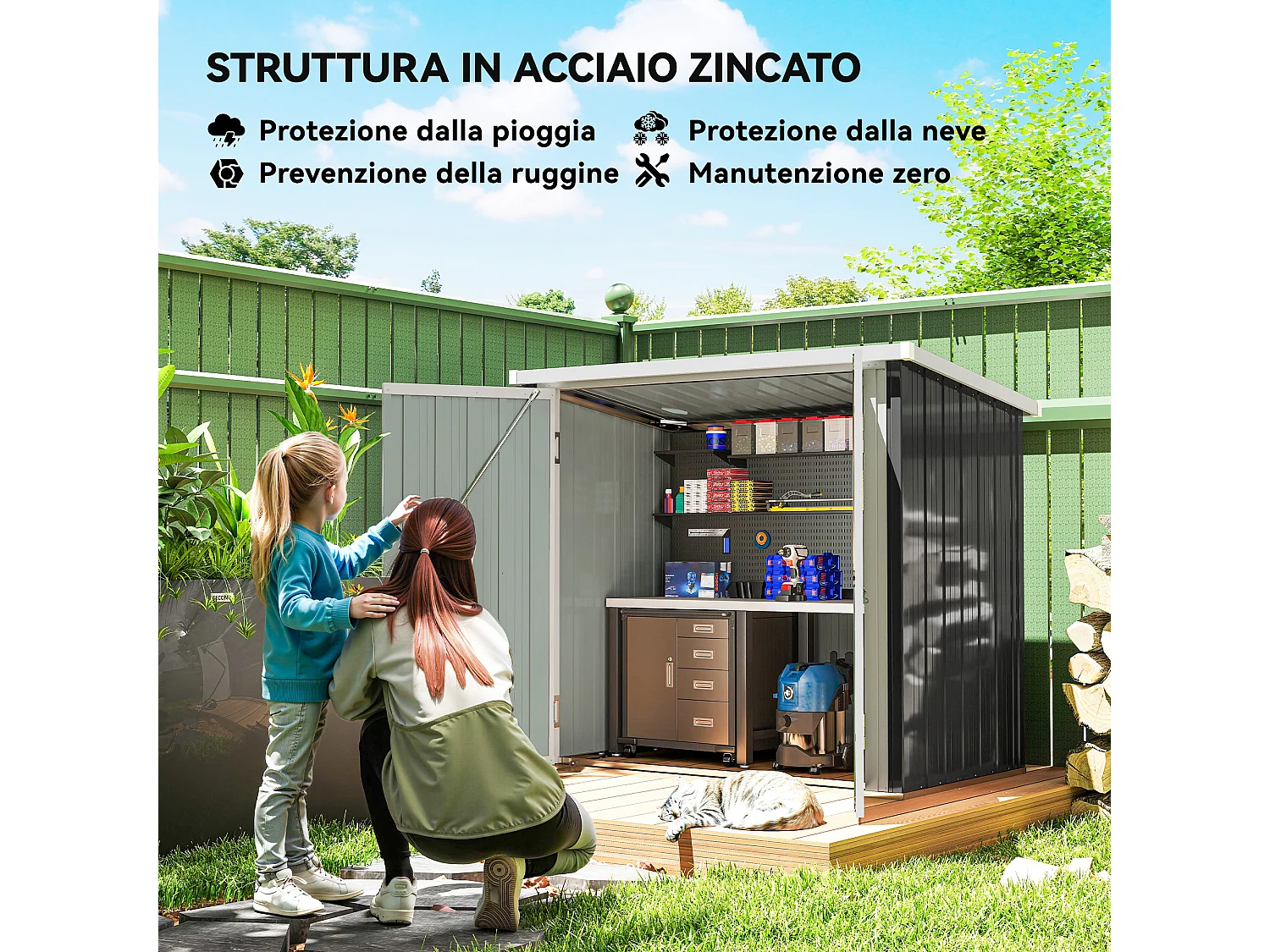 Casetta da giardino in lamiera con doppia porta 147x86x134cm