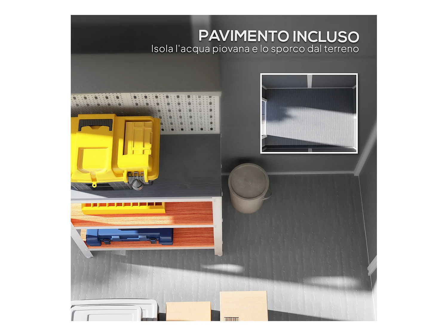 Casetta da giardino con pavimento 1.3 x 1.8 m in resina grigio