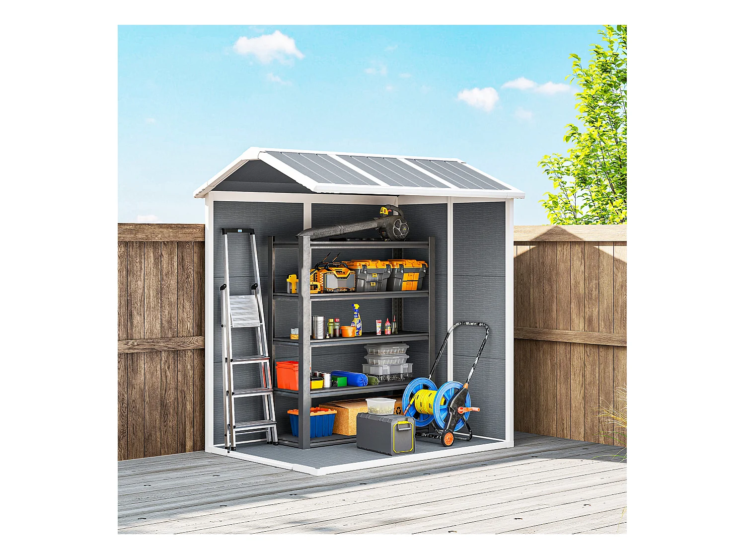 Casetta da giardino con pavimento 1.3 x 1.8 m in resina grigio