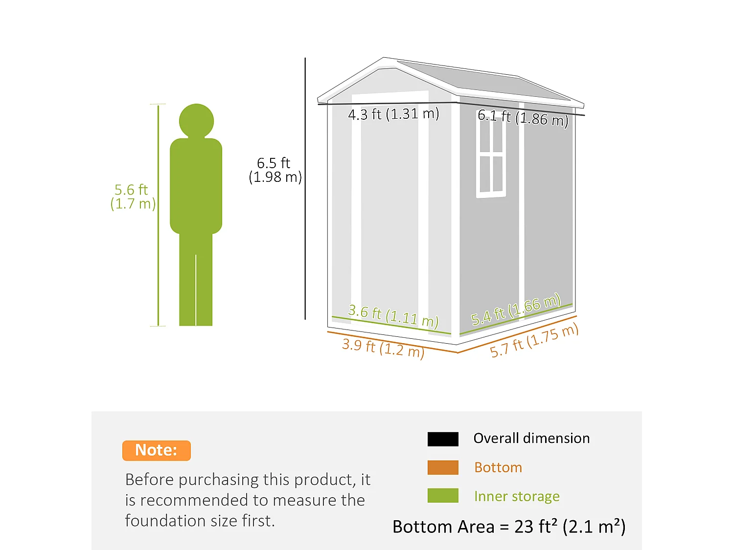 Casetta da giardino con pavimento 1.3 x 1.8 m in resina grigio