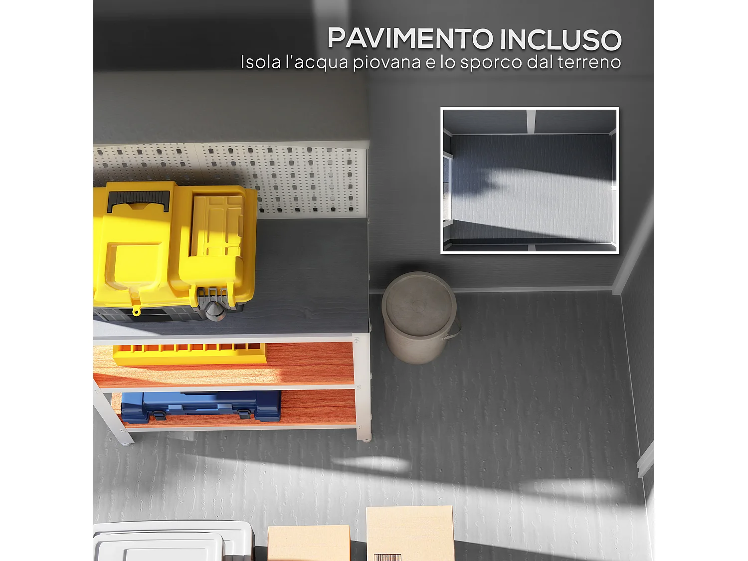 Casetta da giardino con pavimento 1.3 x 1.8 m in resina grigio