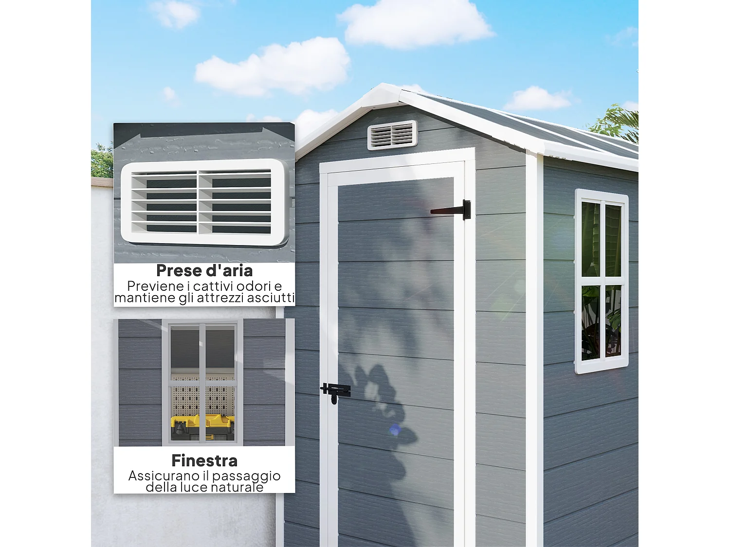 Casetta da giardino con pavimento 1.3 x 1.8 m in resina grigio