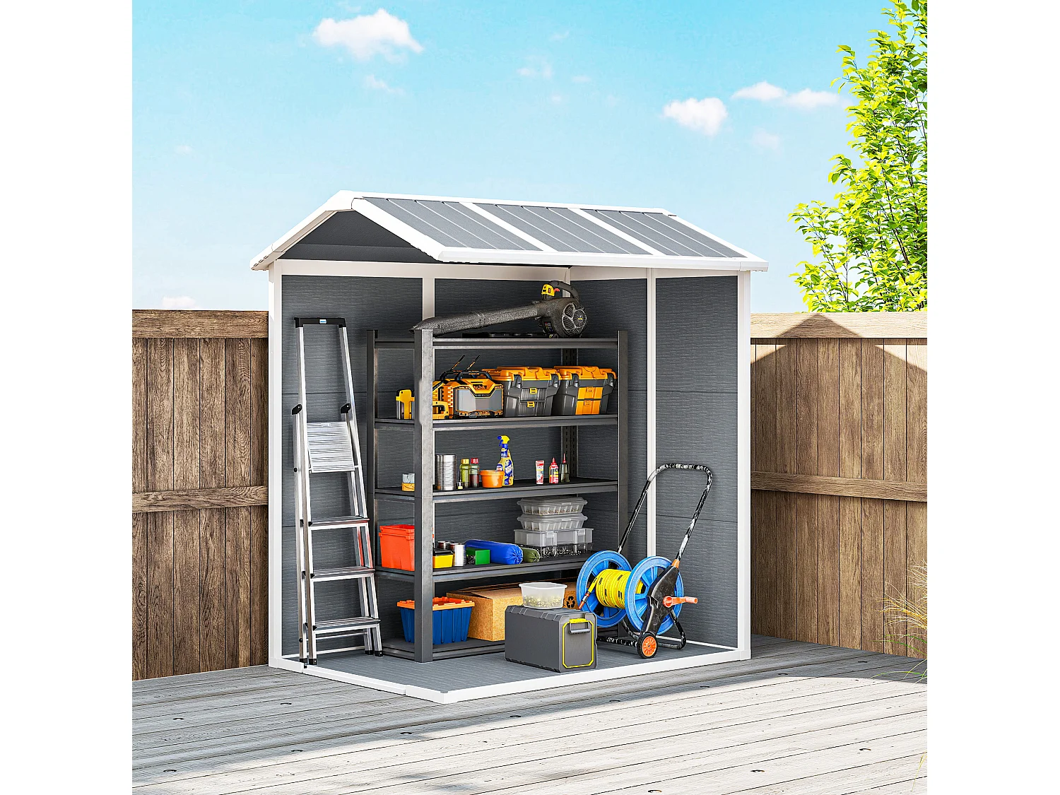 Casetta da giardino con pavimento 1.3 x 1.8 m in resina grigio