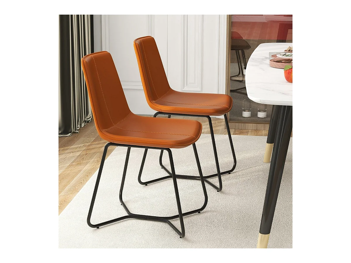 2er Set Esszimmerstühle Küchenstühle aus Kunstleder gepolstert mit Metallbeinen Braun