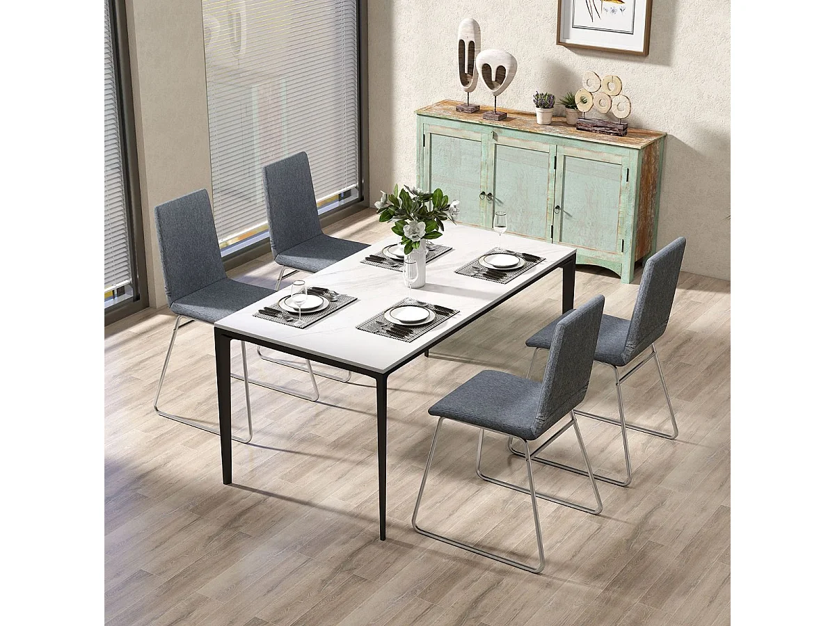 Lot de 2 Chaises de Salle à Manger Modernes avec Dossier Pliable et Cadre en Métal Siège Large Rembourré Capacité 150Kg Sans Accoudoirs Gris