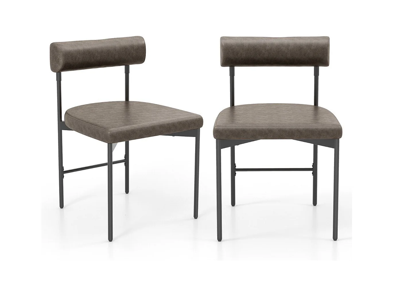 2er Set Esszimmerstuhl Küchenstuhl aus PVC-Leder mit gepolsterter Rückenlehne Grau