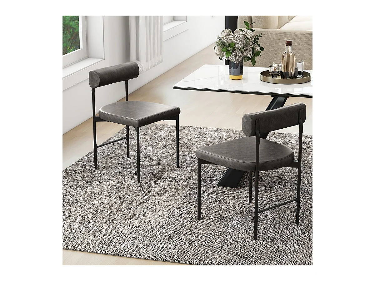 2er Set Esszimmerstuhl Küchenstuhl aus PVC-Leder mit gepolsterter Rückenlehne Grau