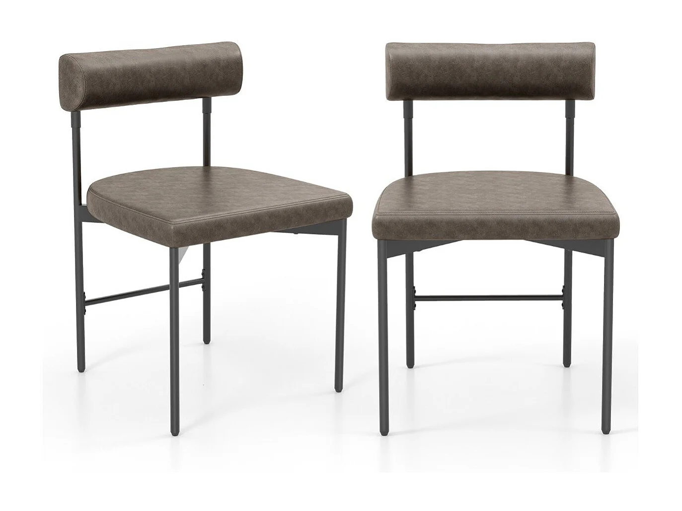 Lot de 2 Chaises de Salle à Manger Chaise de Cuisine Rembourrée en Similicuir Dossier Incurvé et Rembourré Siège en ‘U' Gris