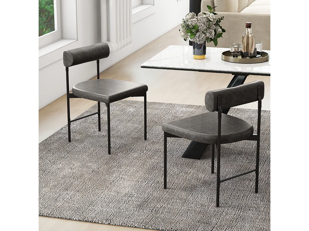 Lot de 2 Chaises de Salle à Manger Chaise de Cuisine Rembourrée en Similicuir Dossier Incurvé et Rembourré Siège en ‘U' Gris