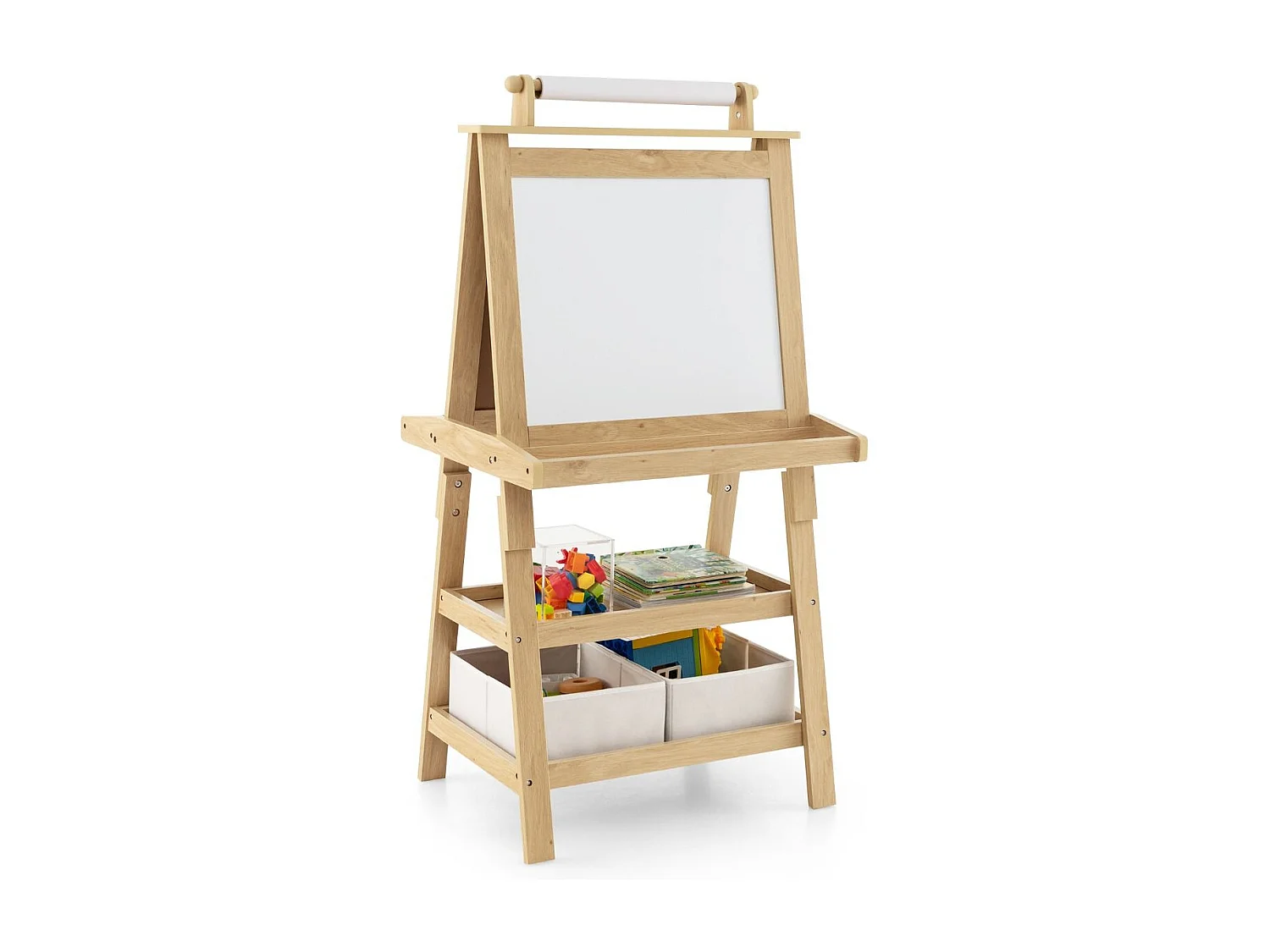 Chevalet pour Enfants 3 en 1 Tableau de Dessin Magnétique Double Faces (Tableau Blanc + Tableau Noir) Naturel