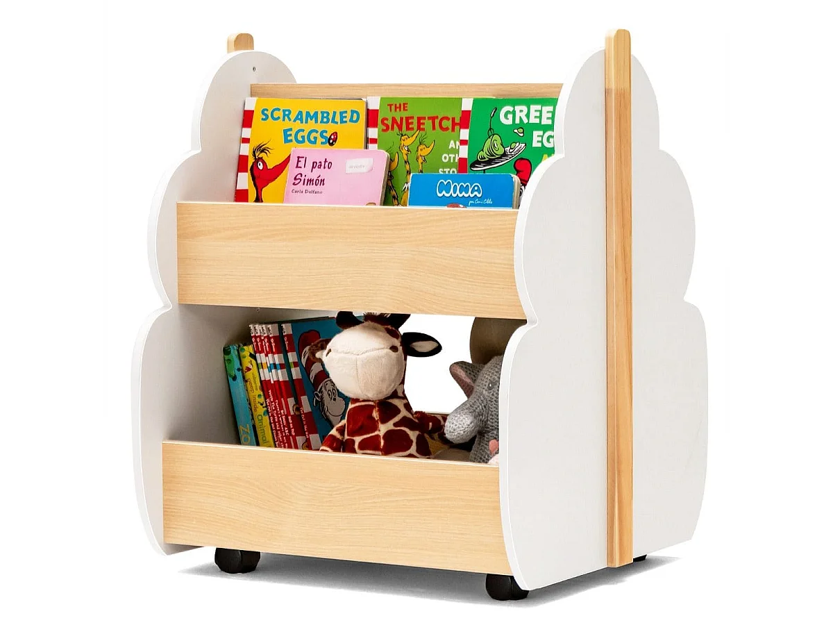Libreria in legno per bambini con organizzatore di libri, Scaffale di stoccaggio a 2 livelli 52x46x62,5cm Bianco