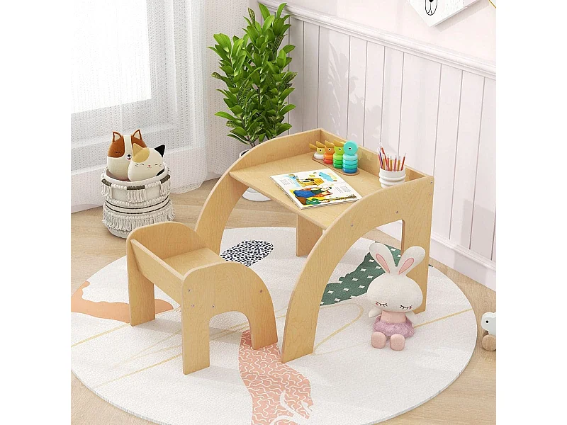 Set tavolo e sedia per bambini 3+ anni, Attività carino con ampio piano d'appoggio e bordo curvato Naturale