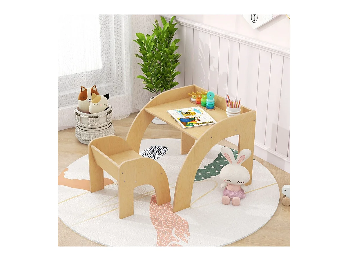 Ensemble Table et Chaise pour Enfants Mignon Ensemble Table et Chaise d'Activité avec Grand Plateau Bords Arrondis Naturel