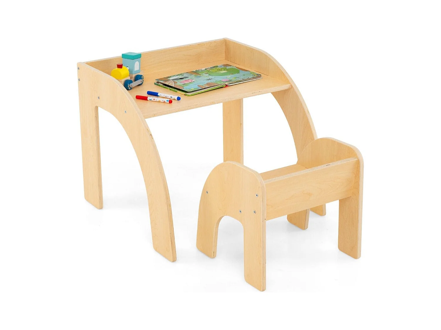 Ensemble Table et Chaise pour Enfants Mignon Ensemble Table et Chaise d'Activité avec Grand Plateau Bords Arrondis Naturel