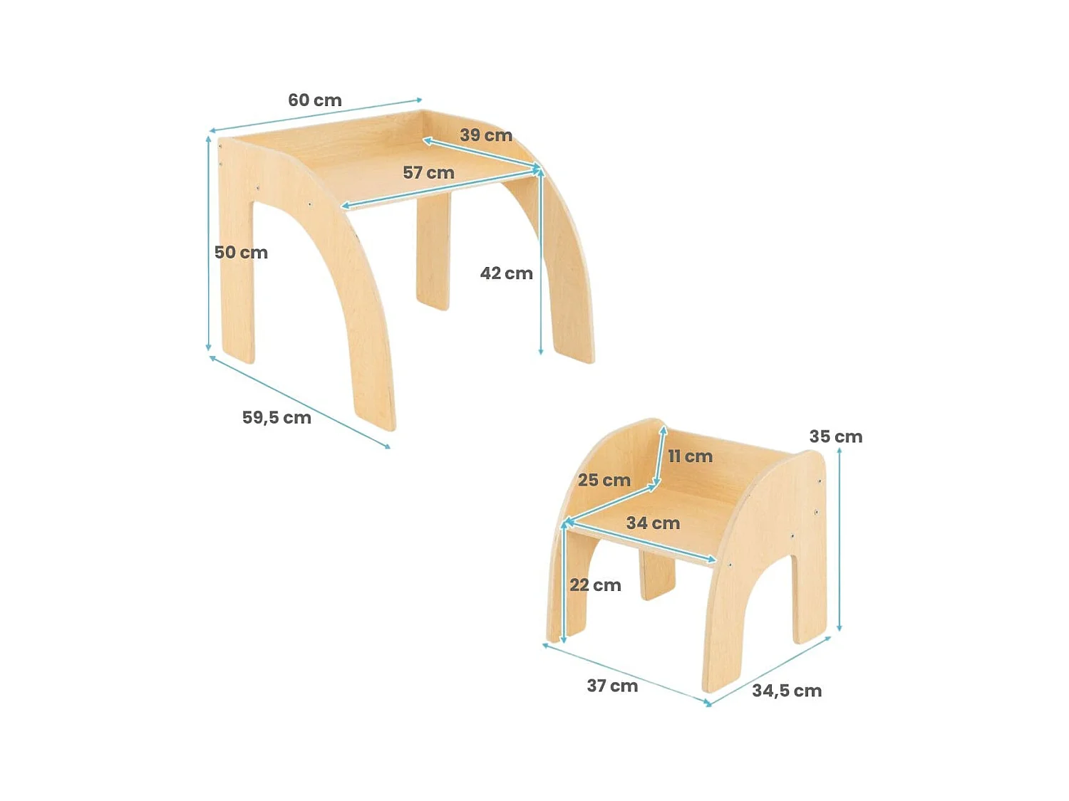 Ensemble Table et Chaise pour Enfants Mignon Ensemble Table et Chaise d'Activité avec Grand Plateau Bords Arrondis Naturel
