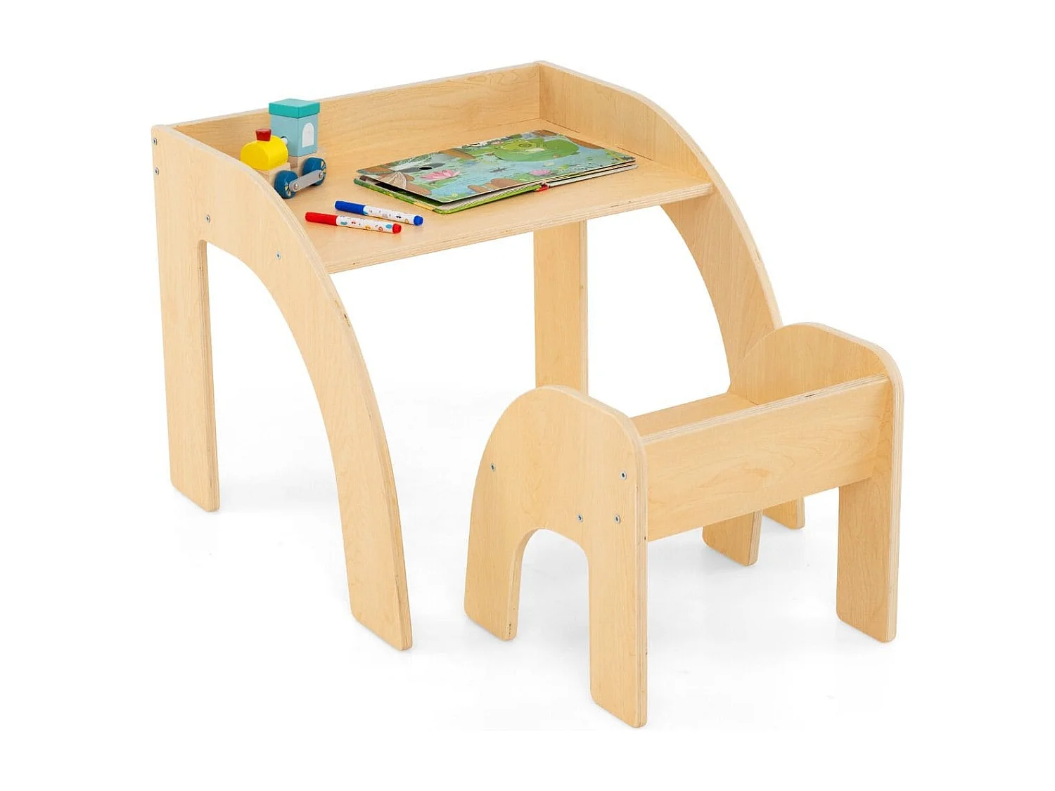 Holz Kindertisch mit Stuhl Kinder Maltisch mit Abgerundeten Kanten Kindersitzgruppe Natur