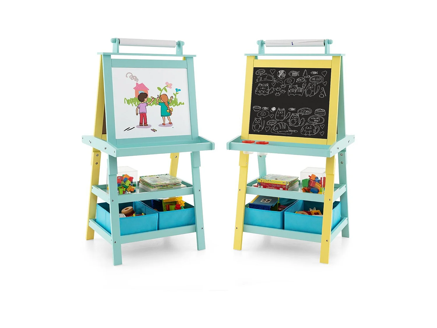 Chevalet pour Enfants 3 en 1 Tableau de Dessin Magnétique Double Faces (Tableau Blanc + Tableau Noir) Jaune