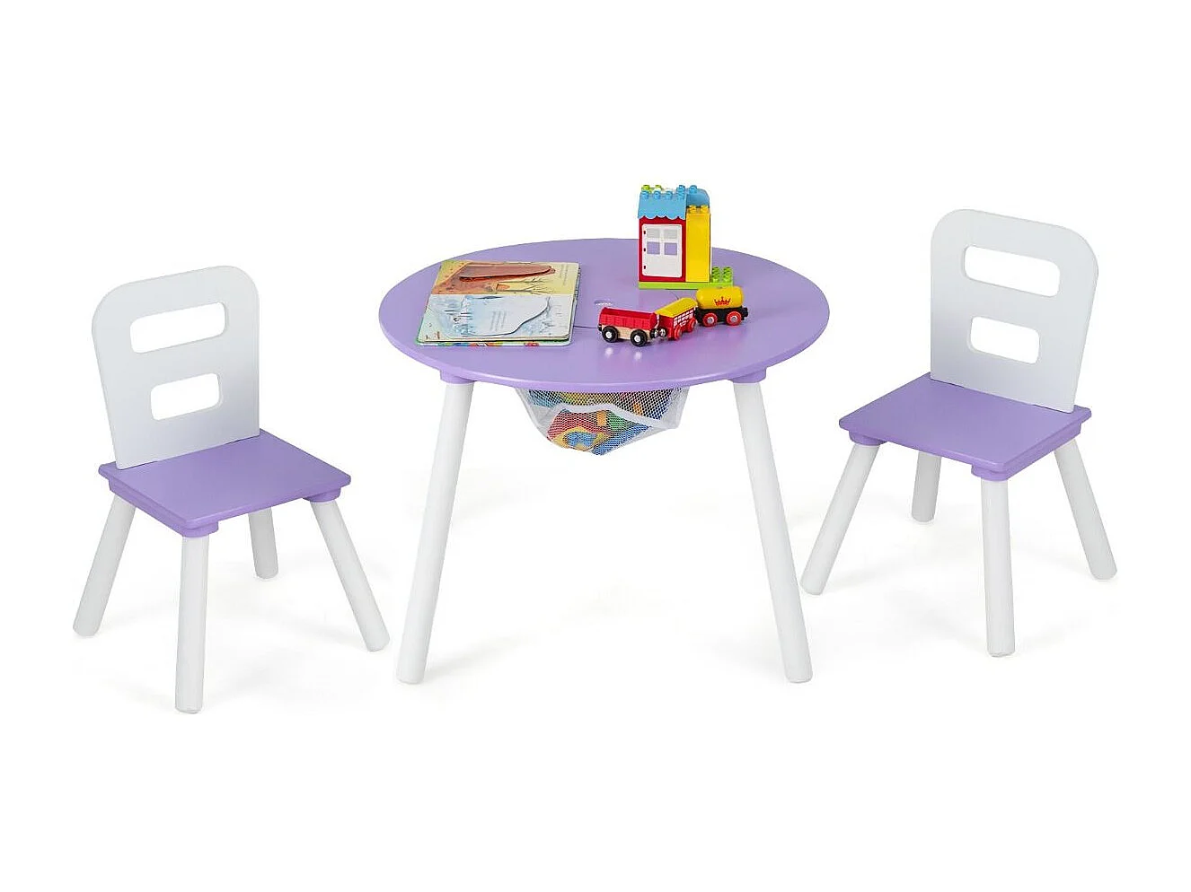 Ensemble Table avec 2 Chaises et Espace de Rangement pour Jouets 3-7 ans Violet
