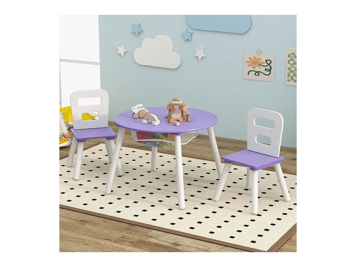 Ensemble Table avec 2 Chaises et Espace de Rangement pour Jouets 3-7 ans Violet