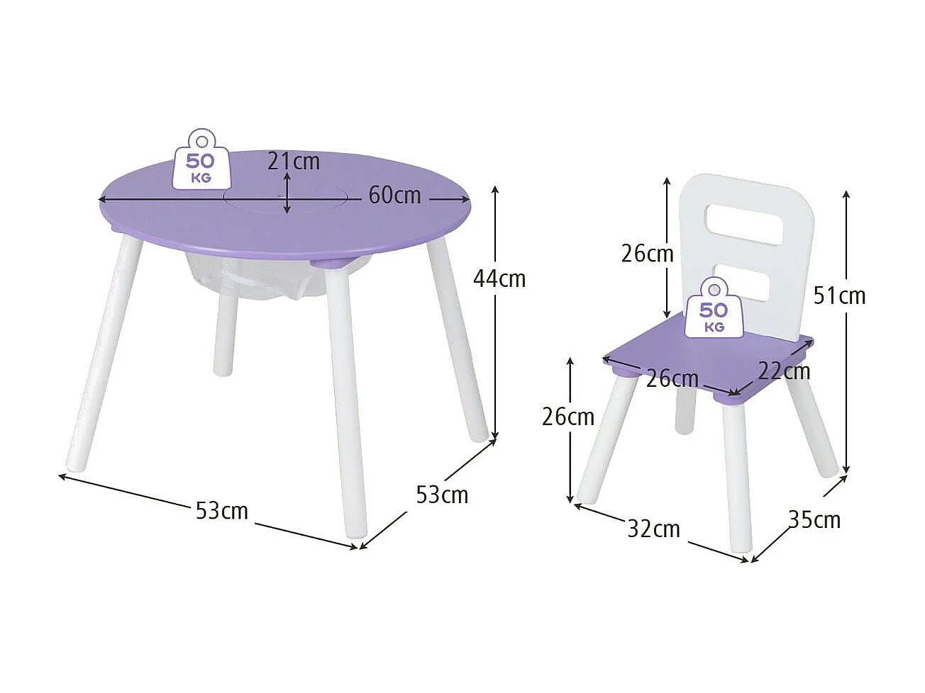 Kindertisch mit 2 Stühlen 3 TLG. Kindersitzgruppe aus Holz Kindersitzgarnitur mit Abnehmbarer Tischdeckel Lila