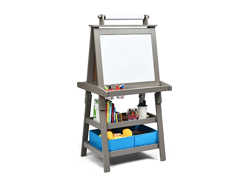 Cavalletto double face 3 in 1per bambini, Treppiede con lavagna bianca e nera e rotolo di carta Grigio