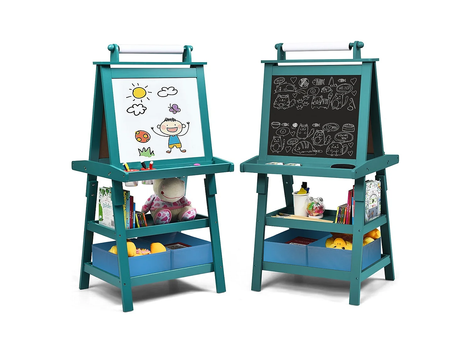 Chevalet pour Enfants 3 en 1 Tableau de Dessin Magnétique Double Faces (Tableau Blanc + Tableau Noir) Bleu