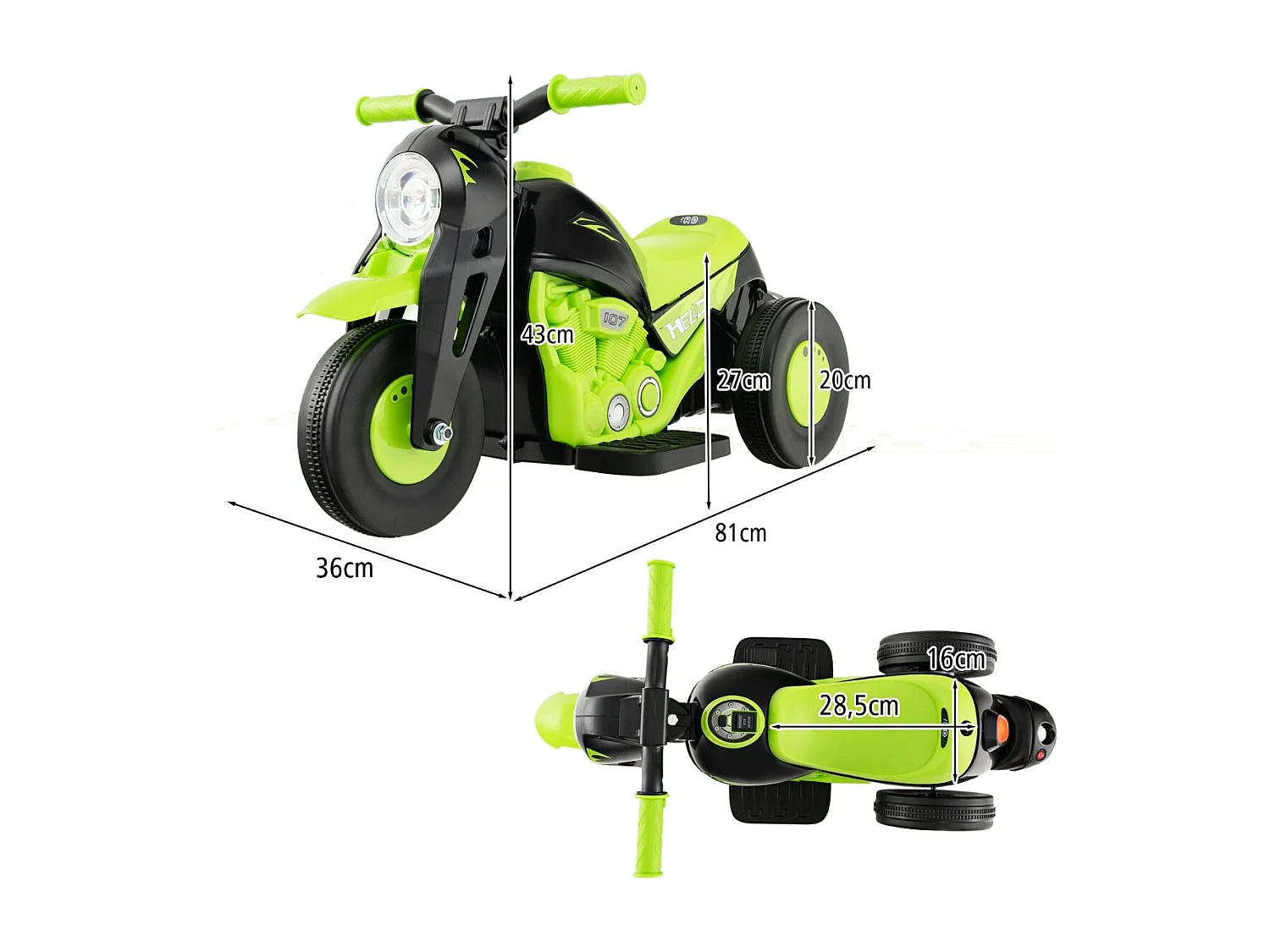 Moto Électrique 6V pour Enfants avec 3 Roues Scooter avec Créateur de Bulles Klaxon Musique et Lumières 3 Ans + Vert