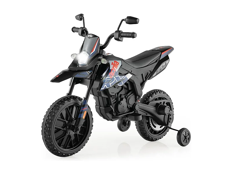 Aprilia Elektro Kindermotorrad mit Stützrädern & Musik & Scheinwerfer 12V Kinder Motorrad Blau