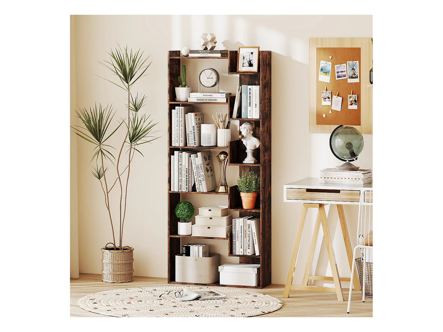 Libreria a 6 livelli Scaffale in legno con 2 chiusure a ribalta Espositore aperto 69 x 22 x 163 cm