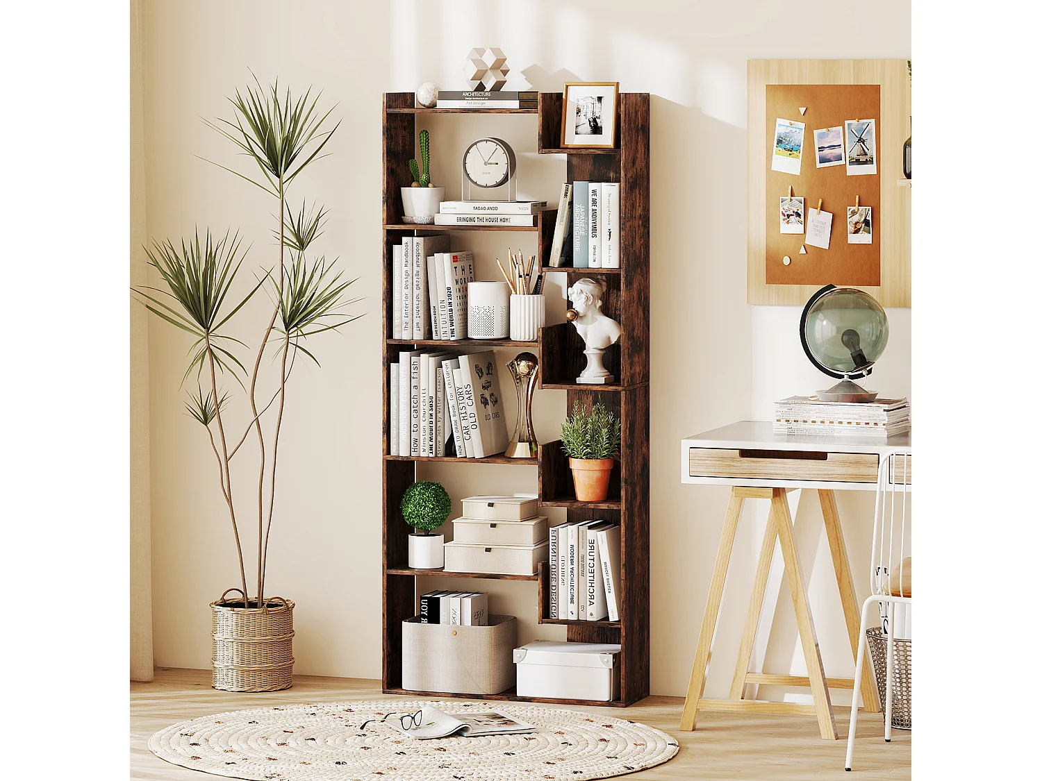 6-stöckiges Bücherregal Holzregal mit 2 Kippsicherungen offenes Ausstellungsregal 69 x 22 x 163 cm