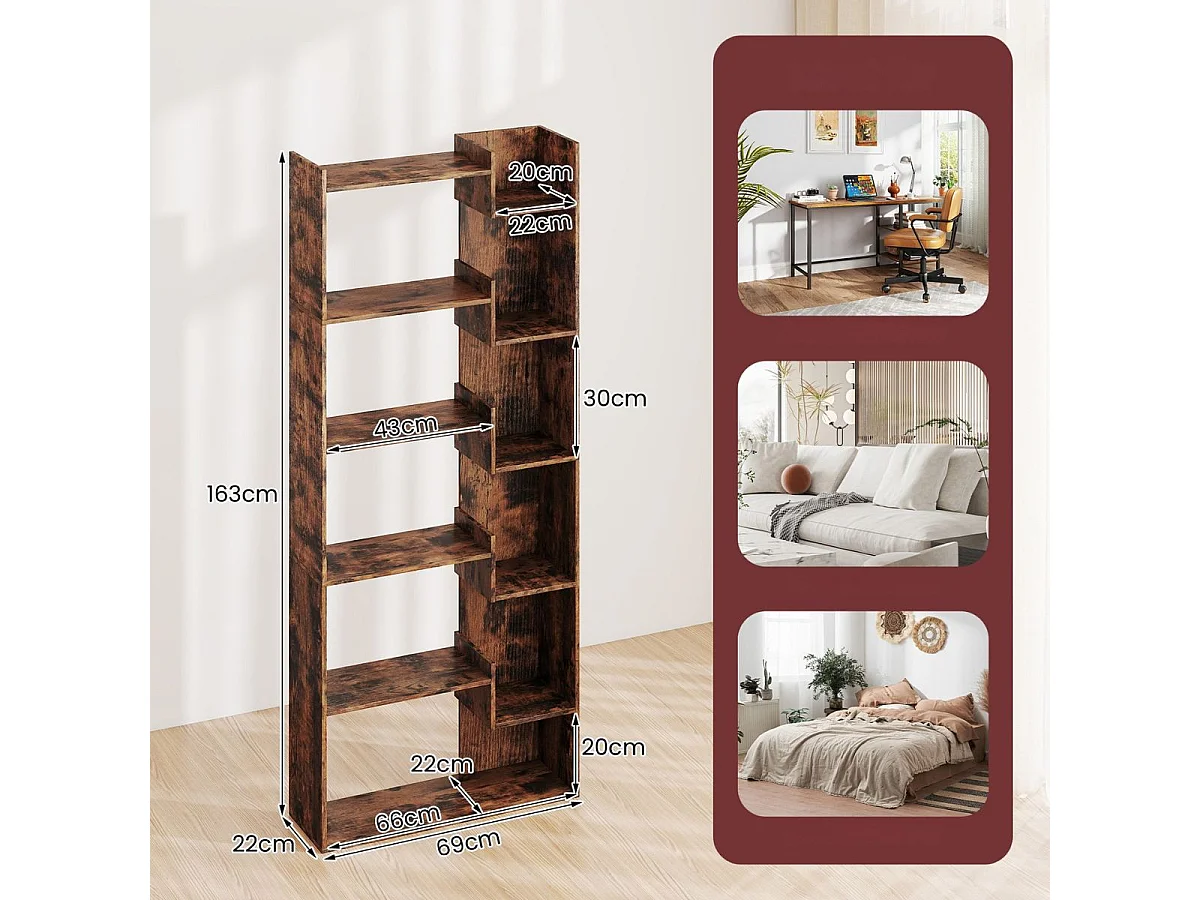 6-stöckiges Bücherregal Holzregal mit 2 Kippsicherungen offenes Ausstellungsregal 69 x 22 x 163 cm
