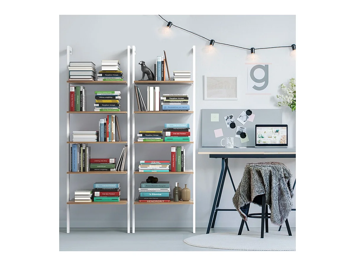 Libreria a 5 piani a parete in metallo da soggiorno, Scala porta oggetti bagno 183x30x61cm Bianco