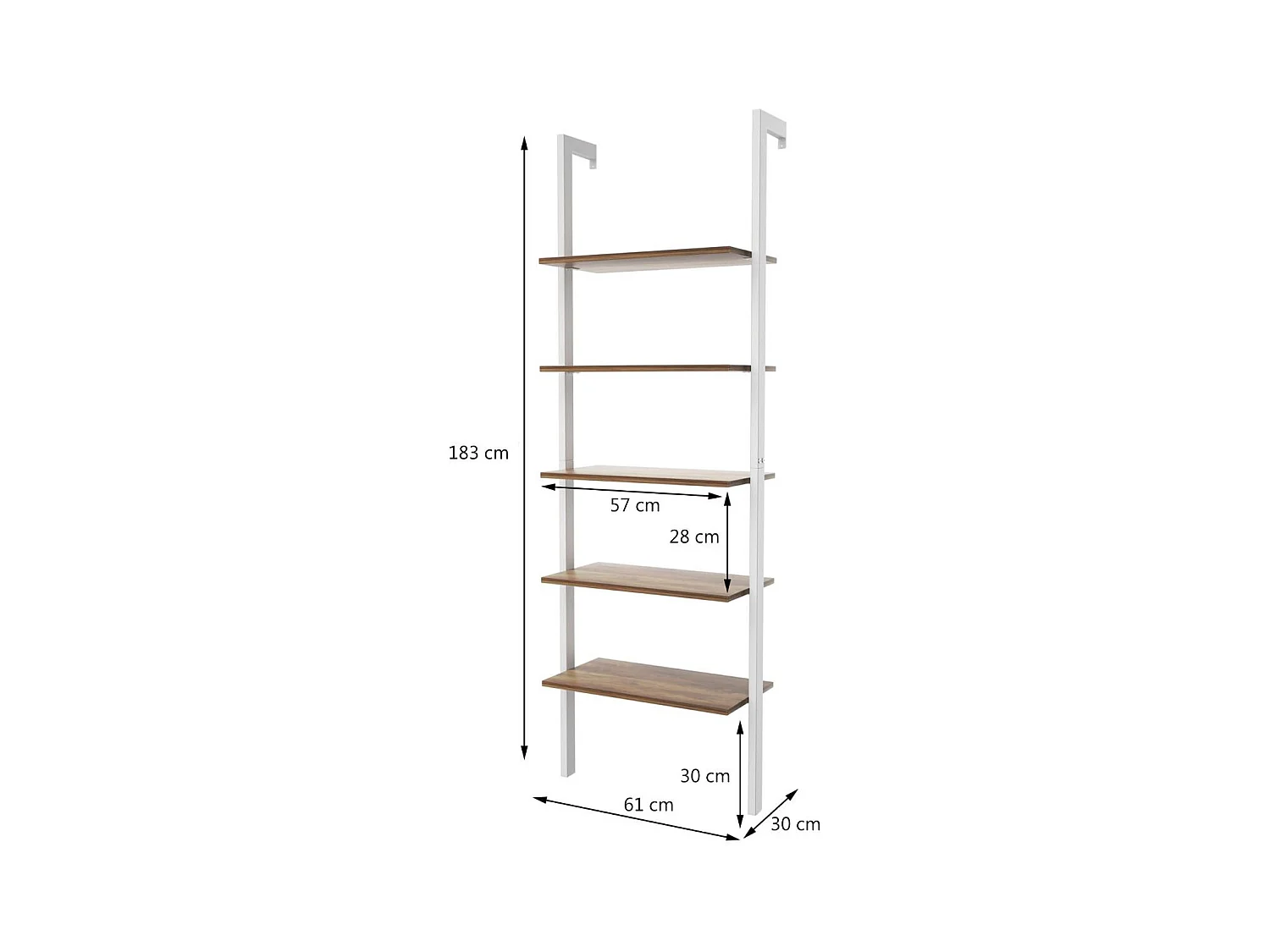 Libreria a 5 piani a parete in metallo da soggiorno, Scala porta oggetti bagno 183x30x61cm Bianco