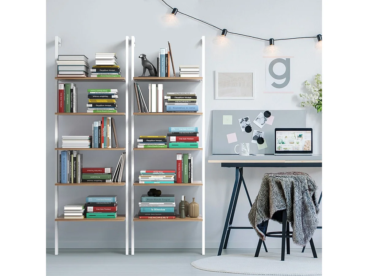 Etagère Echelle en MDF Noir avec 5 Niveaux Etagère de Rangement Blanc