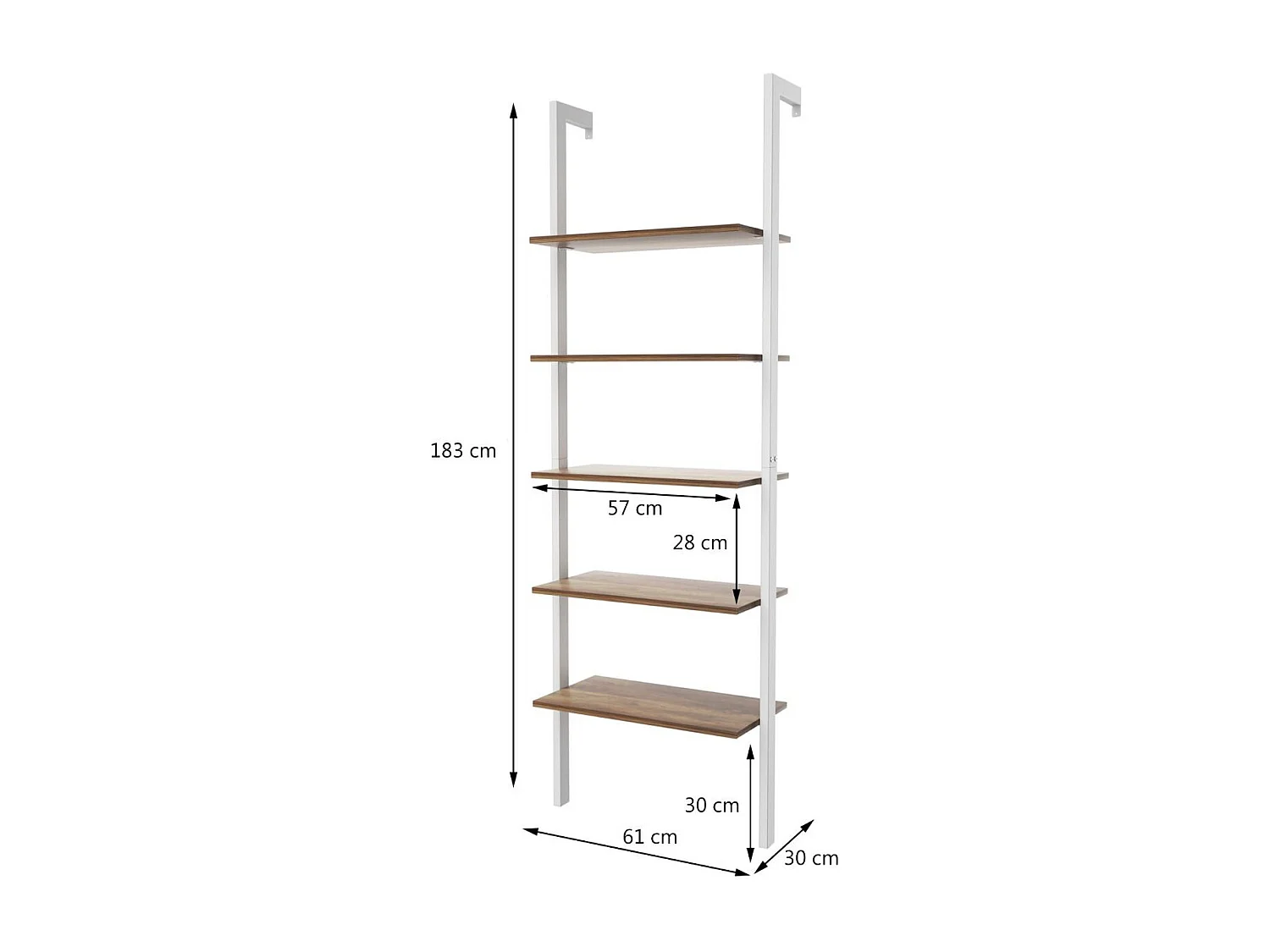 Etagère Echelle en MDF Noir avec 5 Niveaux Etagère de Rangement Blanc