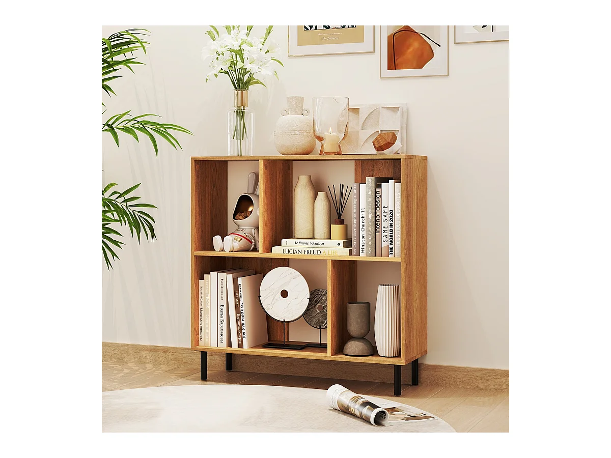 Bücherregal mit 4 Fächern & Metallbeinen Standregal Lagerregal Aufbewahrungsregal Natur