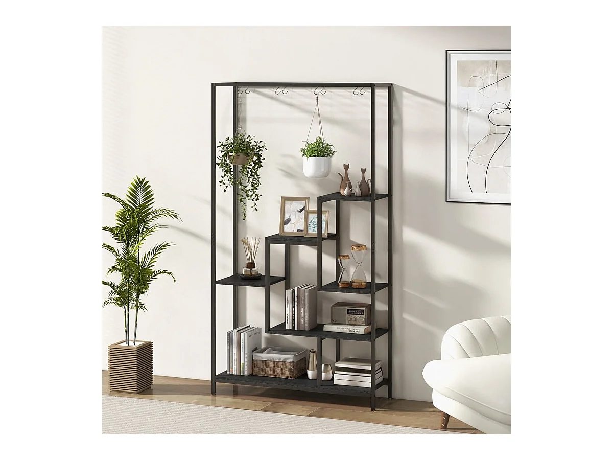 Scaffale per piante 180cm a 6 livelli con 10 ganci e ripiani per piante, Scaffale porta piante in metallo Nero