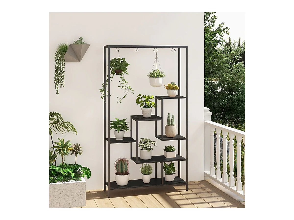 Scaffale per piante 180cm a 6 livelli con 10 ganci e ripiani per piante, Scaffale porta piante in metallo Nero
