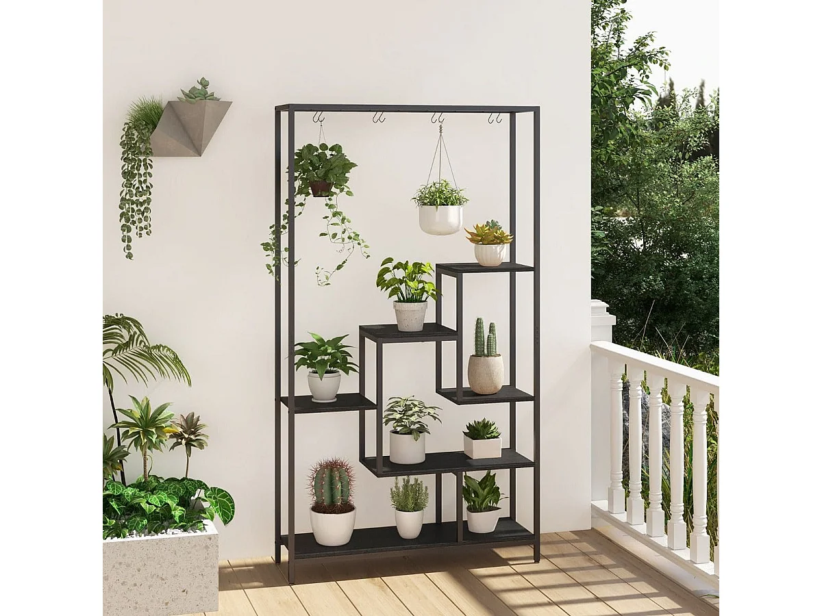 Support pour Plantes à 6 Niveaux Étagère pour Plantes d'Intérieur en Métal 10 Crochets de Suspension Étagère Métallique Présentoir Noir