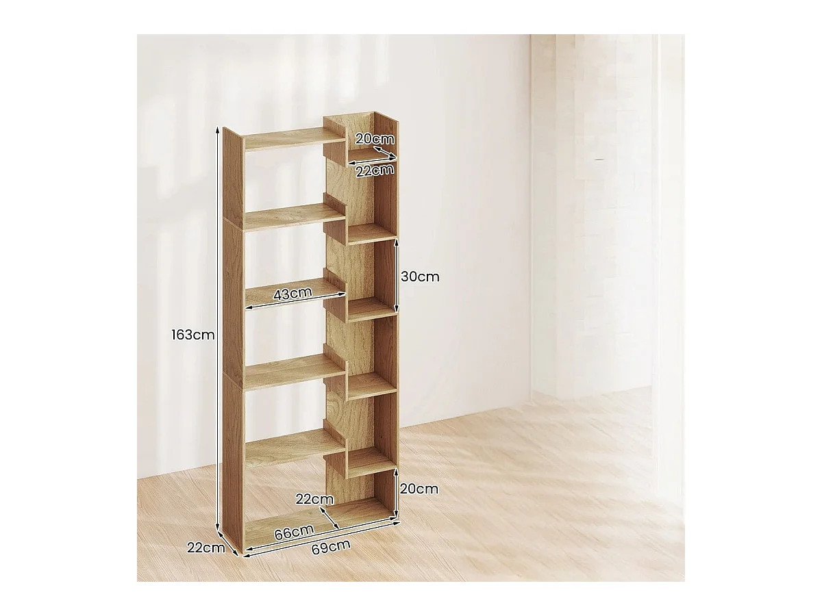 6-stöckiges Bücherregal Holzregal Standregal Dekoratives Aufbewahrungsregal 69 x 22 x 163 cm