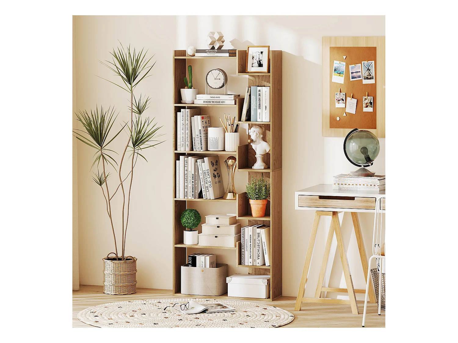 6-stöckiges Bücherregal Holzregal Standregal Dekoratives Aufbewahrungsregal 69 x 22 x 163 cm