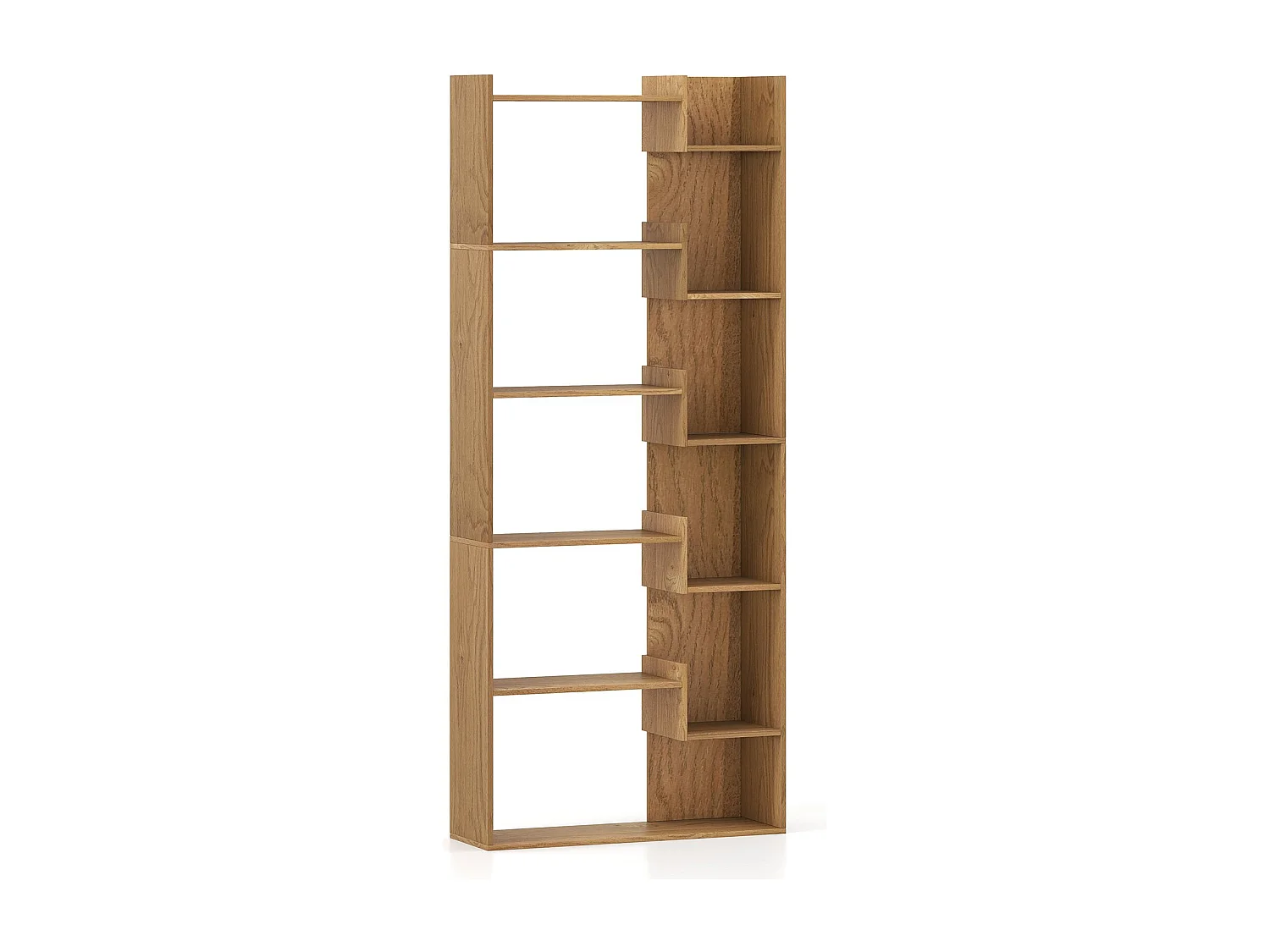 Bibliothèque 6 Niveaux Étagère en Bois avec 2 Kits Anti-bascule 11 Étagères Ouvertes Patins Pratiques Meuble de Rangement Décorative Naturel