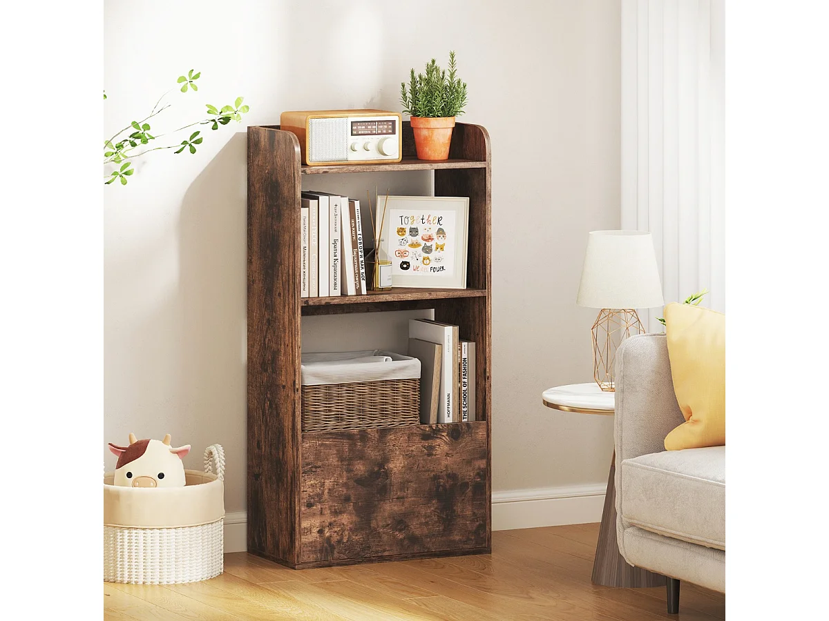 Bücherregal mit Schublade Standregal mit 2 Fächern Büroregal aus Holz 55 x 29 x 105 cm Rustikales Braun