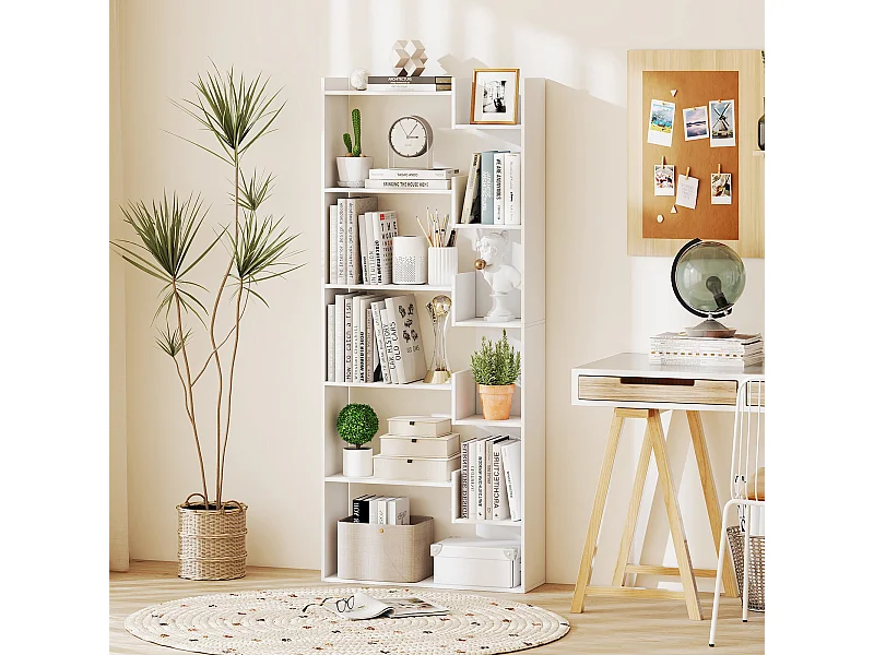 6-stöckiges Bücherregal Holzregal mit 2 Kippsicherungen offenes Ausstellungsregal 69 x 22 x 163 cm Weiß