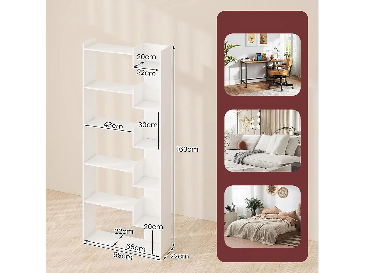 Libreria a 6 livelli Scaffale in legno con 2 chiusure a ribalta Espositore aperto 69 x 22 x 163 cm Bianco