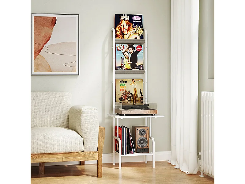 Supporto per giradischi a 5 livelli con ripiano per vinili Supporto per dischi bianco