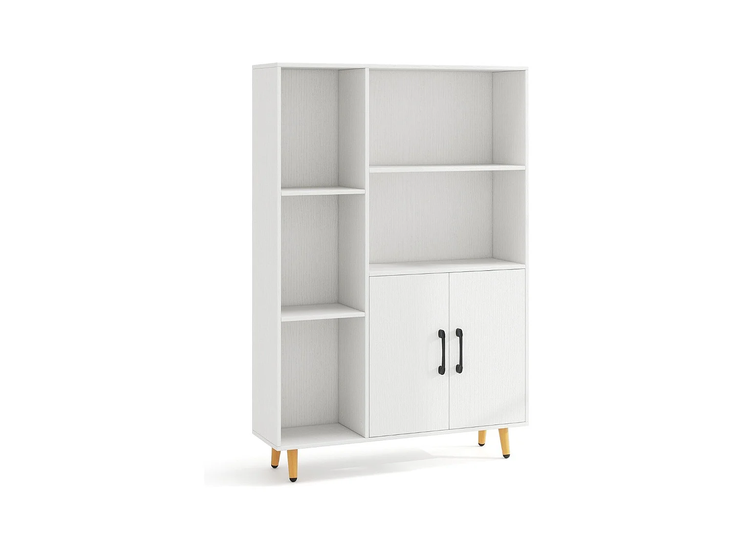 Bücherschrank Weiß Bücherregal mit Türen und offenes Fächern 80 x 23,5 x 119 cm