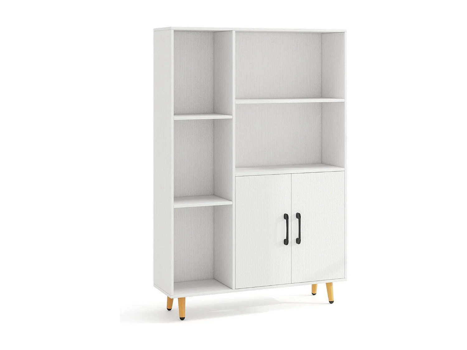 Bücherschrank Weiß Bücherregal mit Türen und offenes Fächern 80 x 23,5 x 119 cm