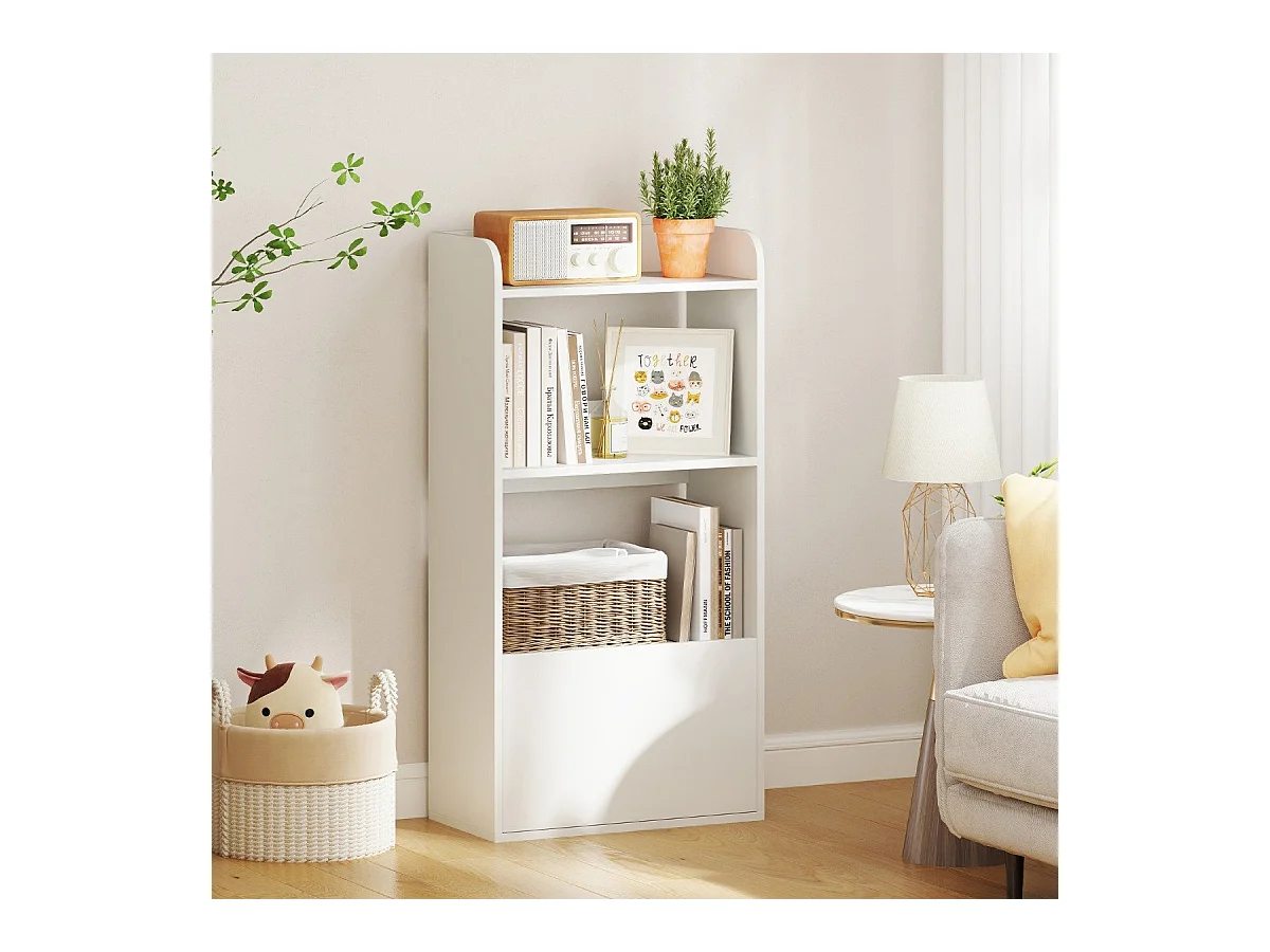 Bibliothèque Autoportante avec Tiroir&Etagère Ouverte à 3 Niveaux Etagère d'Affichage avec Kits Anti-basculement Blanc