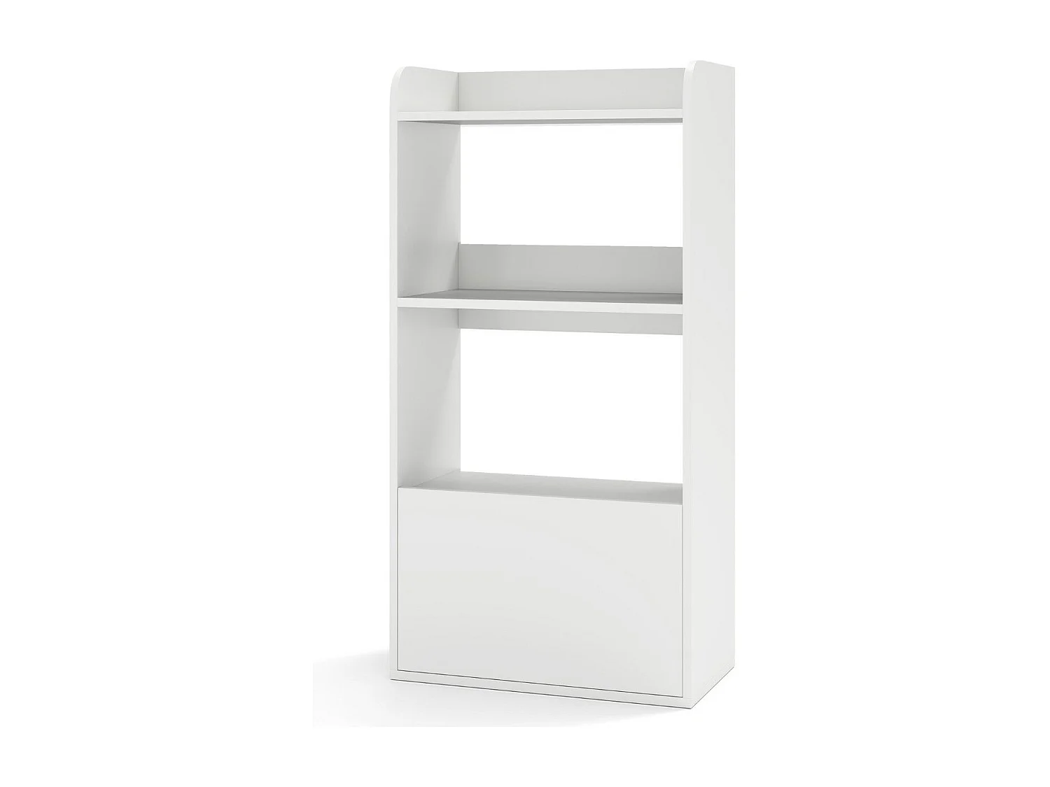 Scaffale per esposizione con cassetto e antiribaltamento, Libreria autoportante con 3 ripiani aperti Bianco